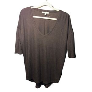 Express One Eleven Black Relaxed V-Neck Long Sleeve Top